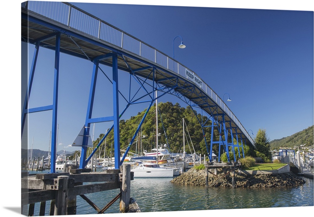 The Coathanger Bridge spanning the marina, Picton, Marlborough, South Island, New Zealand, Pacific