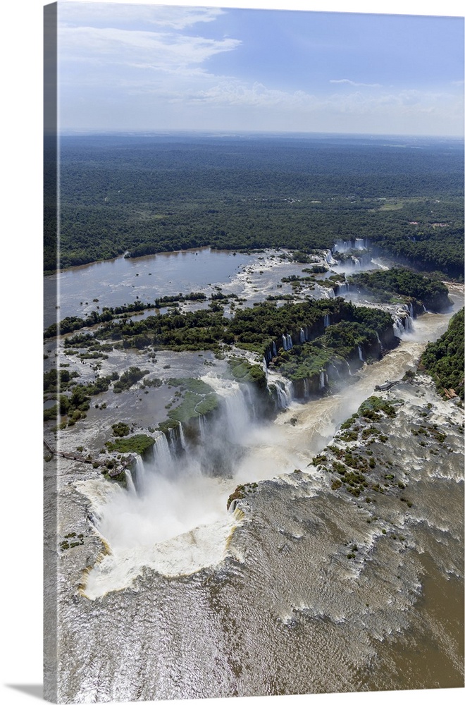 Aerial view of the Devil's Throat and the Iguassu River, Iguazu Falls, UNESCO World Heritage Site, Parana, Brazil, South A...