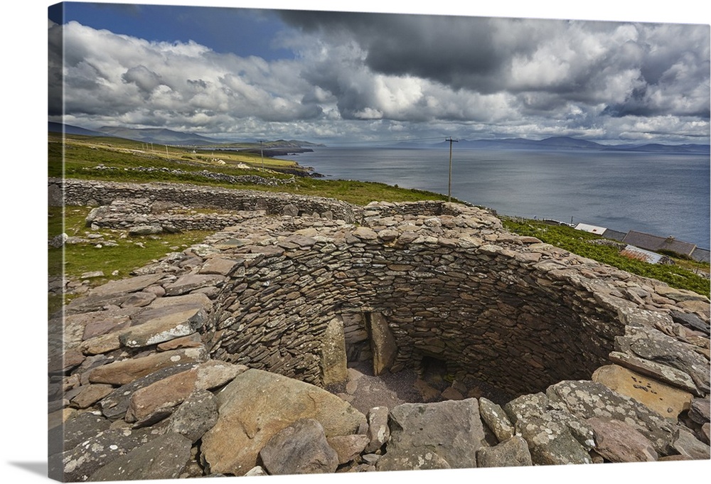 The Fahan group of beehive huts, on the southwest coast of the Dingle Peninsula, near Slea Head, County Kerry, Munster, Re...