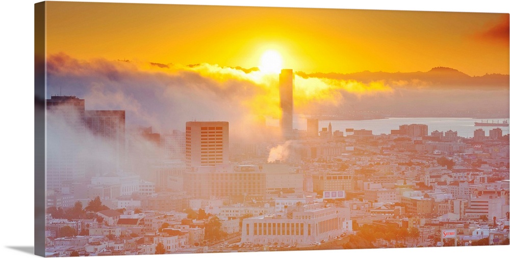 The foggy skyline of San Francisco, California