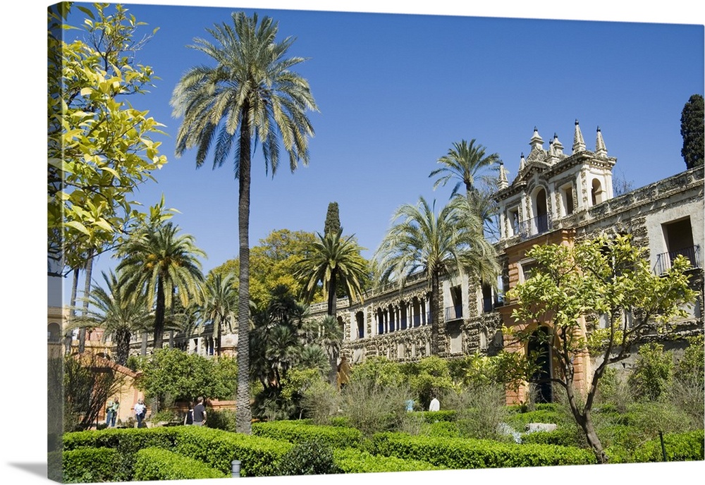 The gardens of the Real Alcazar, Santa Cruz district, Seville, Andalusia, Spain