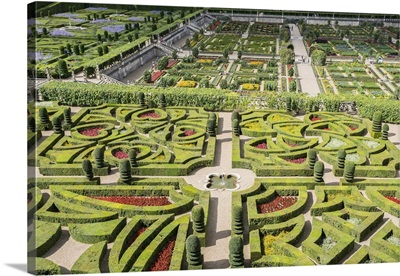 The gardens of Villandry castle from above, Indre-et-Loire, Loire Valley, France