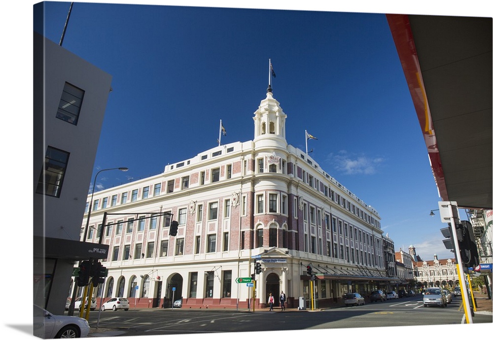 The historic Allied Press Building on the corner of Cumberland Street and Stuart Street, Dunedin, Otago, South Island, New...