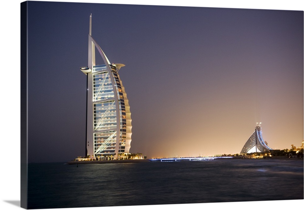 The iconic symbol of Dubai, the Burj Al Arab at night, Dubai, United Arab Emirates