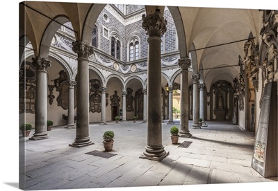 The inner courtyard of the Palazzo Medici Riccardi, Florence, Tuscany, Italy