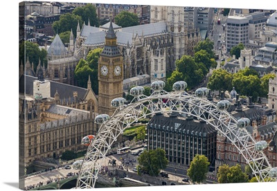 The London Eye And Jubilee Gardens With The Houses Of Parliament, London, England