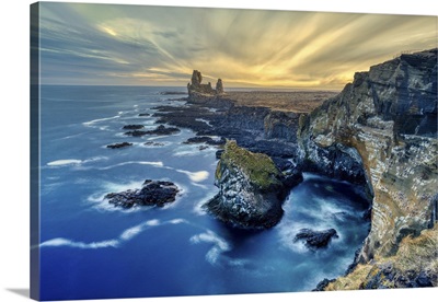 The Londrangar Cliffs In The Snaefellsnes Peninsula At Sunset, Iceland