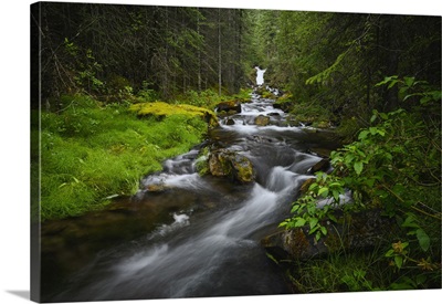 The Magic Waterfall In Summertime, Canmore, Alberta, Canadian Rockies, Canada