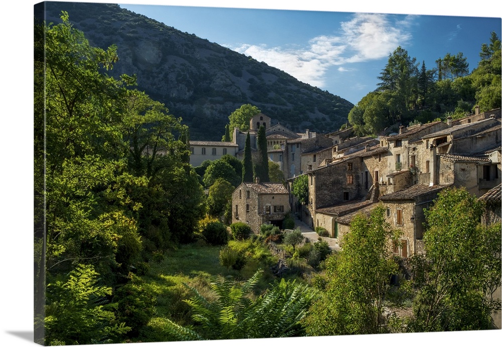 The medieval mountain village of Saint-Guilhem-le-Desert on the Way of St. James, Herault, Languedoc, Occitanie, France, E...