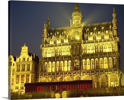 The Museum floodlit at night in the Grand Place in Brussels, Belgium
