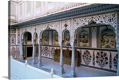 The painted walls of a covered verandah, Kuchaman, India