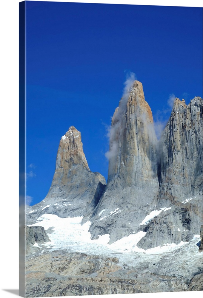 The rock towers that give the Torres del Paine range its name, Torres del Paine National Park, Patagonia, Chile