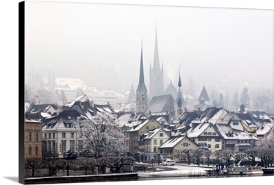 The town of Zug on a misty winter's day, Switzerland, Europe