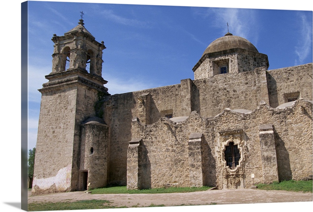 The walls, bell tower and dome of the San Jose Mission, San Antonio, Texas, USA