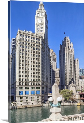 The Wrigley Building and Tribune Tower by the Chicago River, Chicago, Illinois