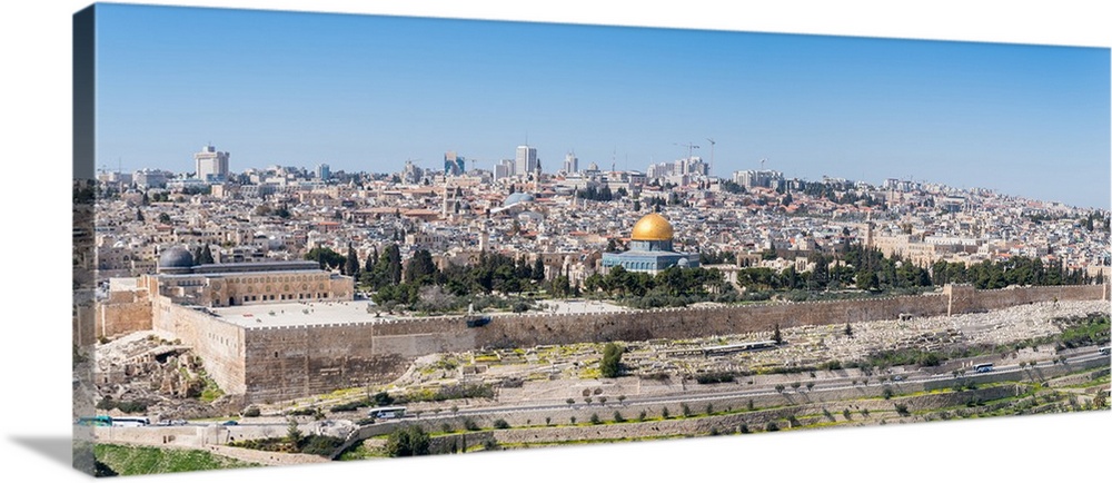 Tombstones on the Mount of Olives with the Old City in background, Jerusalem, Israel