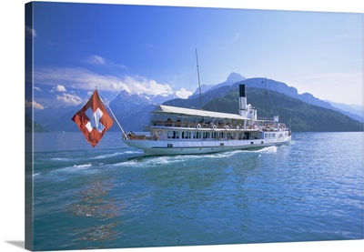 Tourist boat crossing the lake, Lake Geneva (Lac Leman), Switzerland