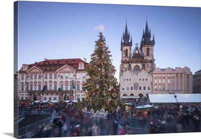 Tourists at the Christmas markets facing the Cathedral of St. Vitus, Prague