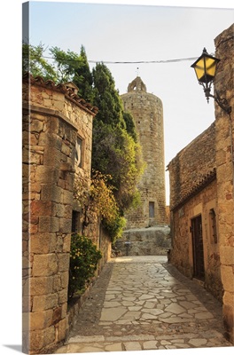 Tower of the Hours, castle remains in medieval hilltop walled village, Spain