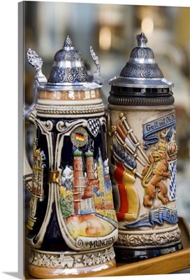 Traditional beer mugs, Munich, Bavaria, Germany