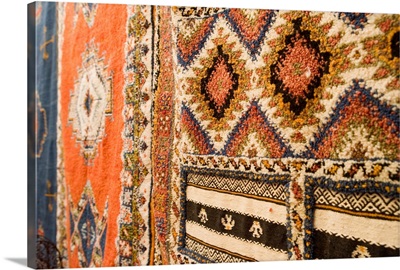 Traditional Moroccan rugs for sale in the souk, Fez, Morocco