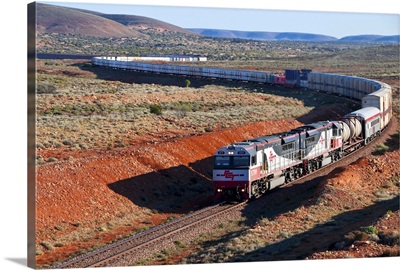 Train travelling through the Outback of South Australia, Australia