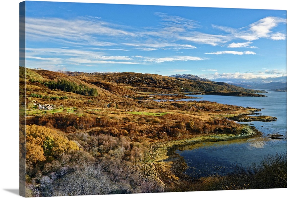 Sweeping autumn view of the tree covered hills and valley along the banks of Loch Sunart in the Ardnamurchan Peninsula, Hi...