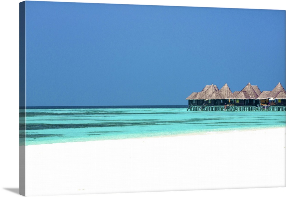 Tropical beach and over-water villas, Coco Palm, Dhuni Kolhu, Baa Atoll, Republic of Maldives, Indian Ocean, Asia