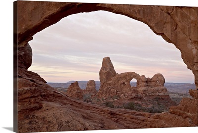 Turret Arch through North Window at dawn, Arches National Park, Utah