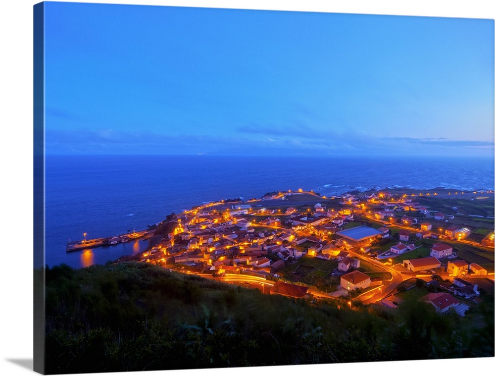 Twilight view of the Vila do Corvo, Corvo, Azores, Portugal, Atlantic, Europe