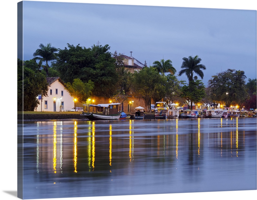 Twilight view over the River Pereque Acu towards the Nossa Senhora dos Remedios Church, Paraty, State of Rio de Janeiro, B...