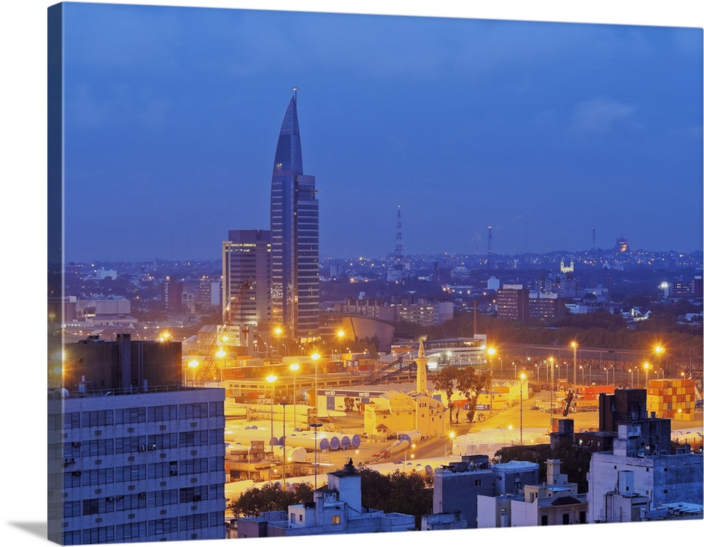 Twilight view towards the Antel Tower, Montevideo, Uruguay, South America