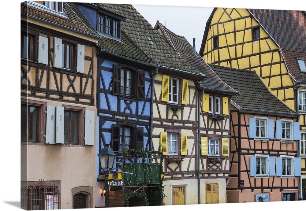 Typical architecture and colored facade of house in the old town, Petite Venise, Colmar, Haut-Rhin department, Alsace, Fra...