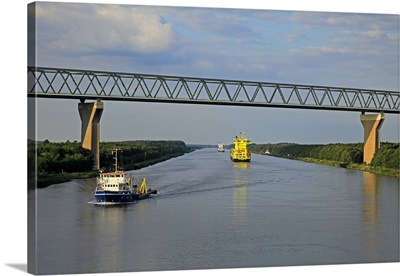 Vessels on Kiel Canal near Brunsbuttel, Schleswig-Holstein, Germany