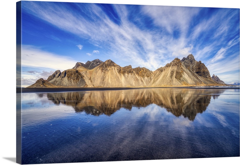 Vestrahorn Mountain reflects in the tide, Southeast Iceland, Polar Regions