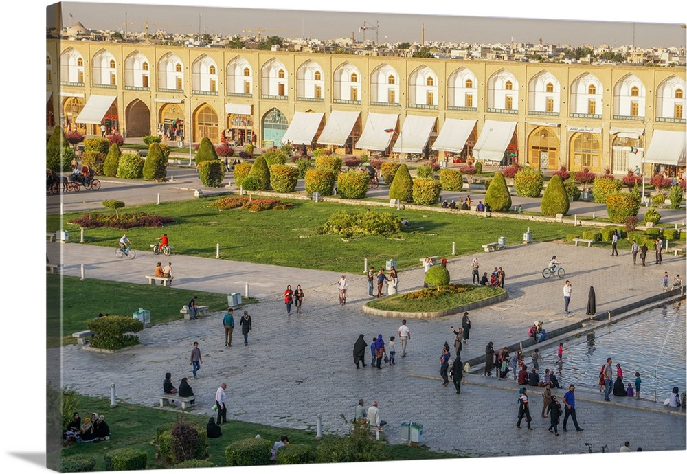 View across Naqsh-e (Imam) Square, UNESCO World Heritage Site, from Ali Qapu Palace, Isfahan, Iran, Middle East