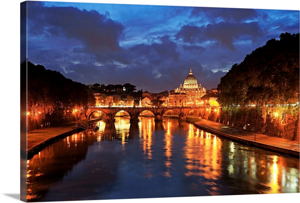 View across Tiber River towards St. Peter's Basilica, Rome, Lazio, Italy