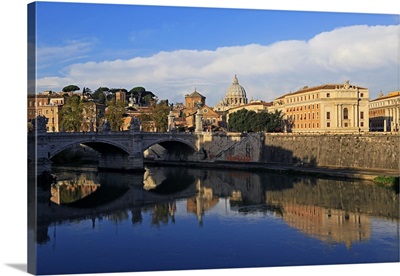 View across Tiber River towards St. Peter's Basilica, Rome, Lazio, Italy
