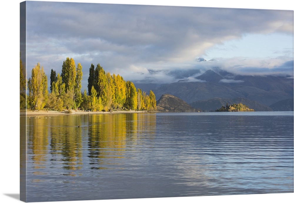 View across tranquil Lake Wanaka, autumn, Roys Bay, Wanaka, Queenstown-Lakes district, Otago, South Island, New Zealand, P...