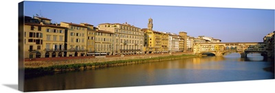 View along River Arno to Ponte Vecchio, Florence, Tuscany, Italy