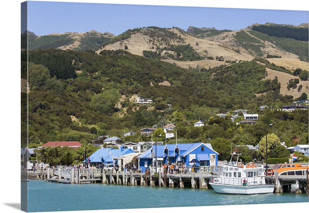 View from Akaroa Harbour to the Main Wharf, Akaroa, Banks Peninsula, Canterbury, South Island, New Zealand, Pacific