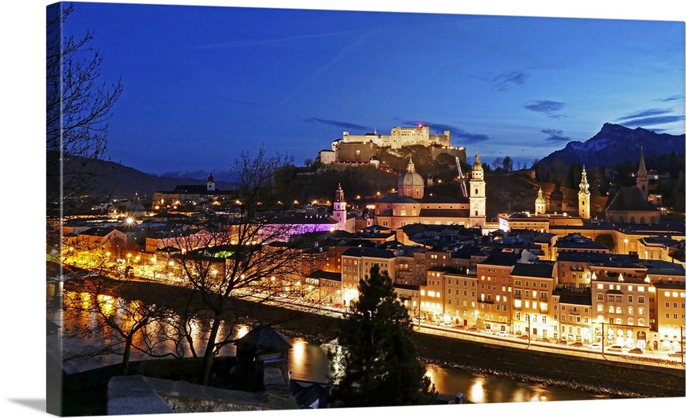 View from Kapuzinerberg Hill towards old town, Salzburg, Austria