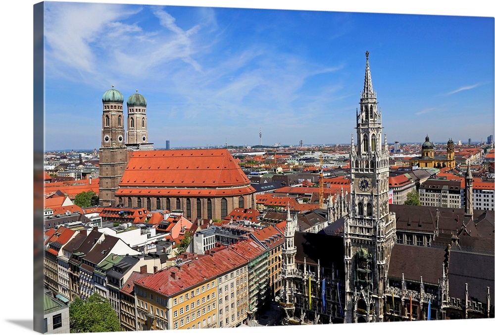 View from St. Peter's Church down to Marienplatz Square, City Hall and Church of Our Lady, Munich, Upper Bavaria, Bavaria,...