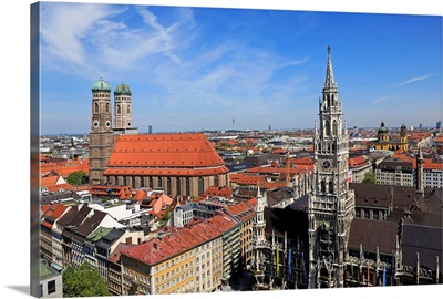 View from St. Peter's Church down to Marienplatz Square, Munich, Germany
