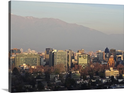 View from the Parque Metropolitano towards the high rise buildings, with the Andes