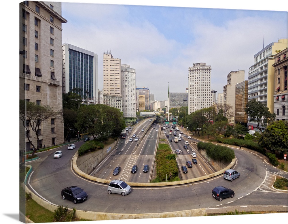 View of Avenida 23 de Maio from Viaduto do Cha, City of Sao Paulo, State of Sao Paulo, Brazil, South America