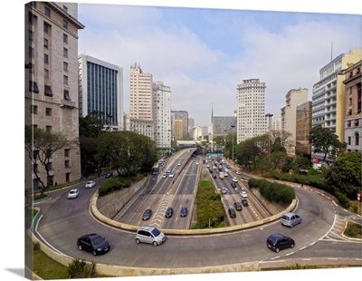 View of Avenida 23 de Maio from Viaduto do Cha, City of Sao Paulo, Brazil