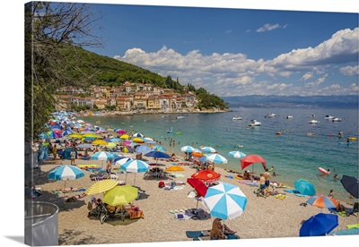 View Of Beach And The Town In Moscenicka Draga, Kvarner Bay, Eastern Istria, Croatia