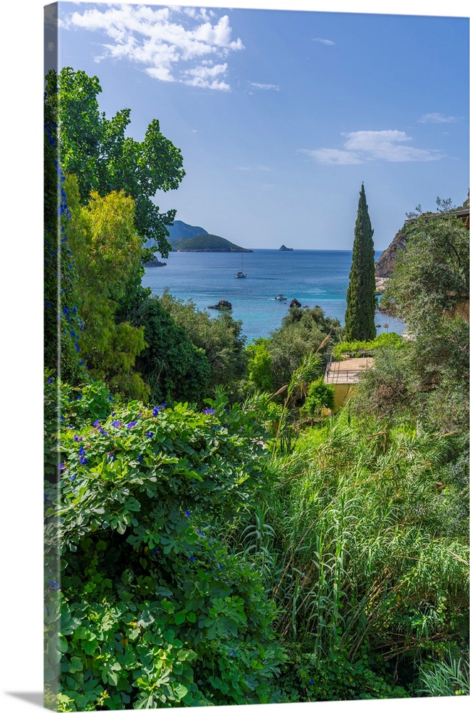 View of coastline and Ionian Sea near Palaiokastritsa, Palaiokastritsa, Corfu, Ionian Sea, Greek Islands, Greece, Europe