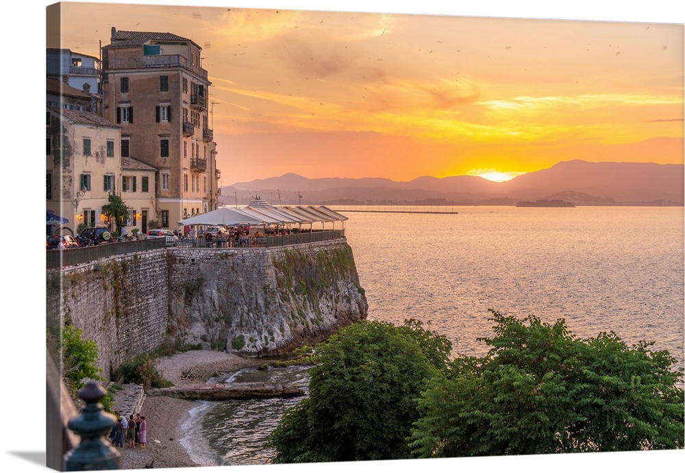 View of Corfu Town and Ionian Sea during golden hour, Corfu Town, Corfu, Ionian Sea, Greek Islands, Greece, Europe